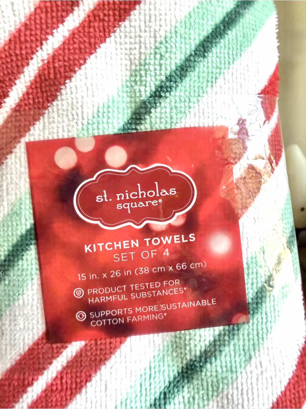 St. Nicholas Square 4pc set Red, Green & White Holiday Kitchen Towel Set NWT